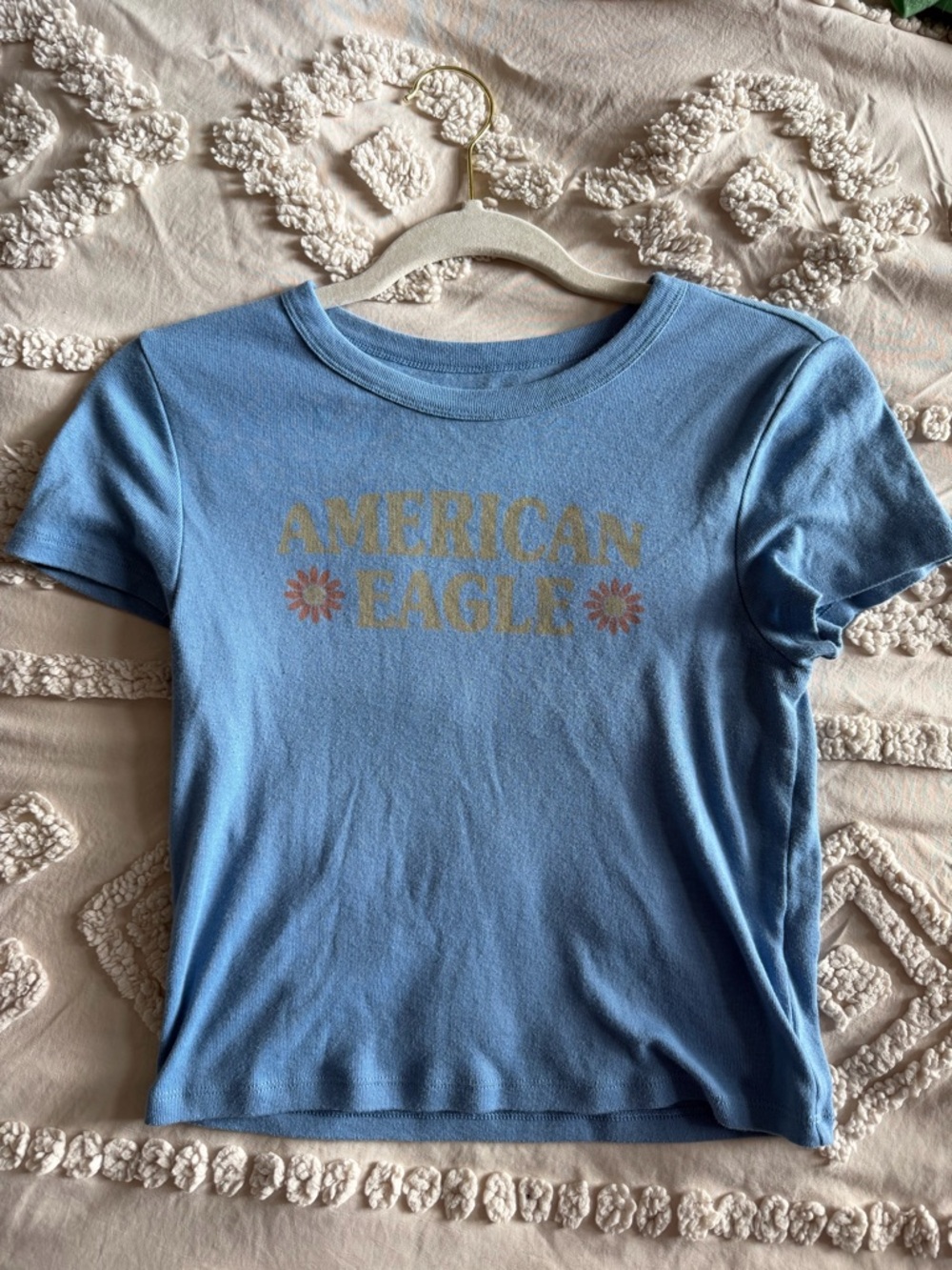 American Eagle Light Blue Crewneck Tee with White Logo